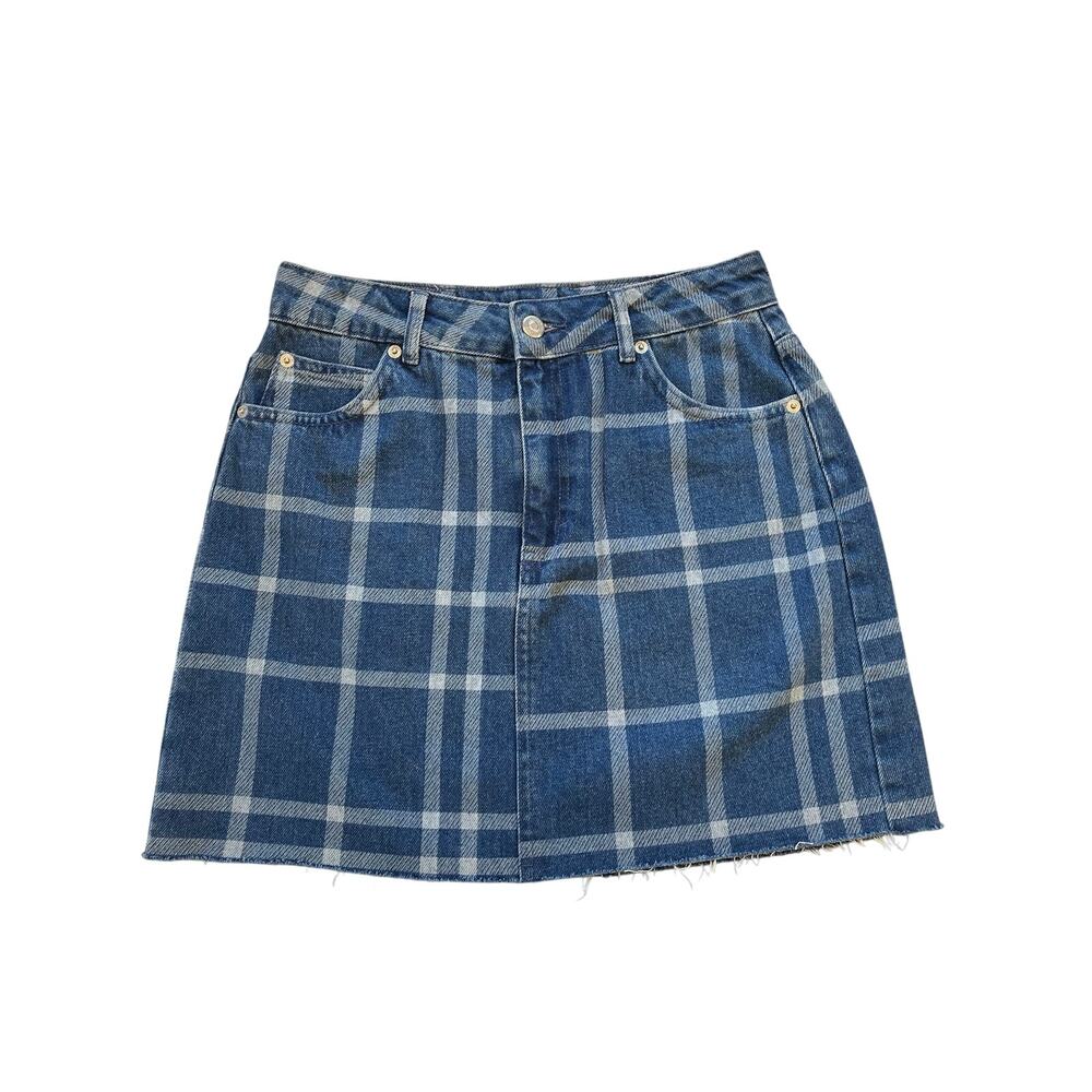 topshop Moto Plaid Denim Mini Skirt US 6